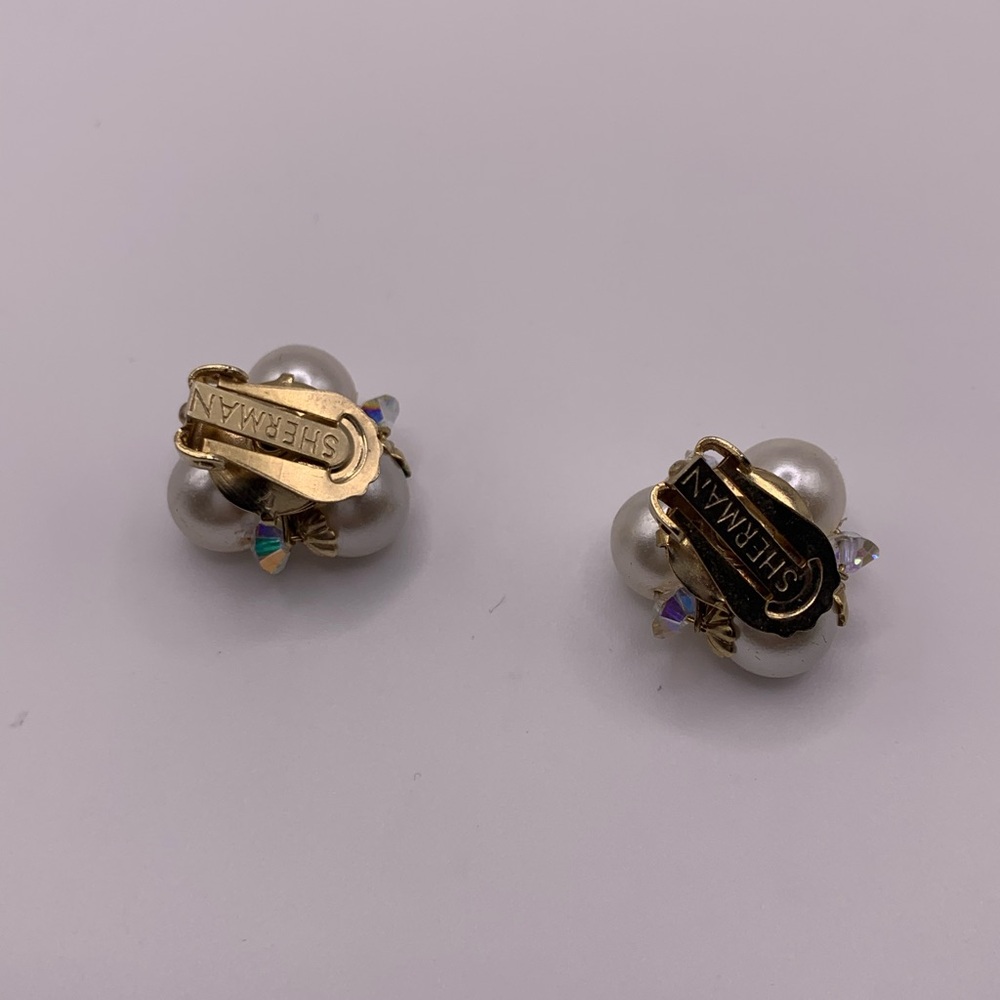 Sherman Pearl and Crystal Cluster Earrings for Christmas - Picture 5 of 6